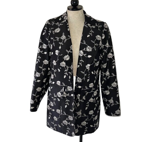 Corso De Roma Exclusivo Vintage Womens Jacket Size XL Black Floral Silk Satin - Picture 2 of 16